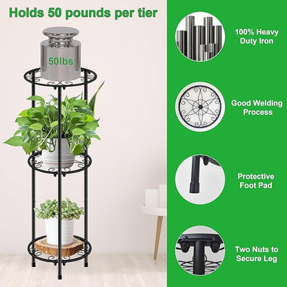 CASIMR Plant Stand Indoor Outdoor, Metal Rustproof Flower Shelf 3 Tier 32.3 inch, Tall Multiple Plant Pot Holder Rack for Garden Patio Living Room Corner Balcony, 2 Pack Black