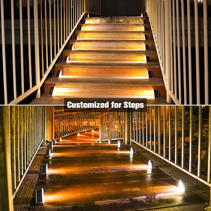 VOLISUN Solar Stair Lights 6 Pack, Solar Step Lights Outdoor Waterproof IP67, LED Outdoor Step Light,Outdoor Light Decor for Garden Stair, Deck, Front Step, Front Porch, and Patio（3000K）