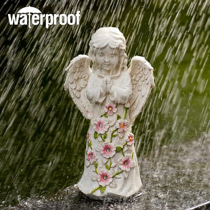 Nacome Garden Outdoor Statues Angel with Succulent and 7 LED Lights – Lawn Decor for Patio, Balcony, Yard Ornament - Chrismtas Gifts for Mom Grandma