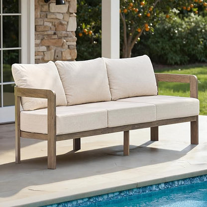 Outdoor Couch Aluminum Patio Furniture, 3-Seat All-Weather Metal Modern Patio Sofa with Washable Thick Cushion for Garden/Backyard/Porch, Beige