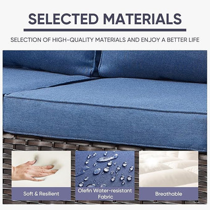Belord Wicker Patio Furniture 5 Piece Outdoor Sofa Set, Oversize Outdoor Swivel Rocker Chairs with Rattan Ottomans, Conversation Sets Patio Furniture Come with Removable Cushion Blue, Anti-Rust Frame