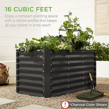 Best Choice Products 4x2x2ft Outdoor Metal Raised Garden Bed, Deep Root Box Planter for Vegetables, Flowers, Herbs, 119 Gallon Capacity, 100% Non Toxic Materials - Mist Blue