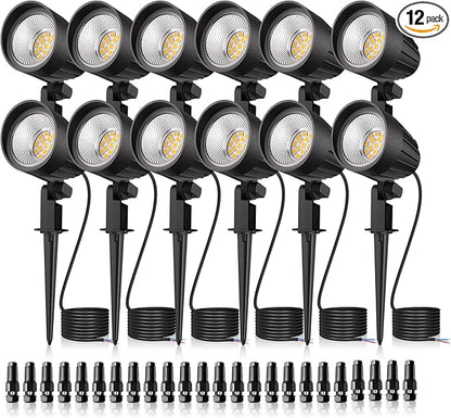 MEIKEE 7W LED Landscape Lights, 12V/24V Low Voltage Landscape Lighting IP66 Outdoor Spotlights Warm White Garden Lights with Connectors for Pathway Yard Patio 12 Pack