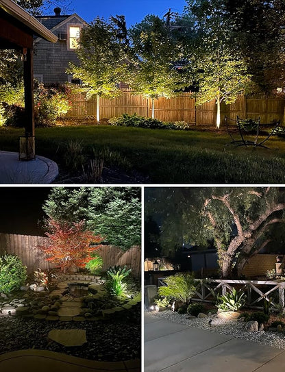 SUNVIE 12W Low Voltage LED Landscape Lights with Connectors, Outdoor 12V Super Warm White (900LM) Waterproof Garden Pathway Lights Wall Tree Flag Spotlights with Spike Stand (10 Pack with Connector)