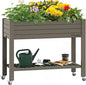 YITAHOME 43.3x17.7x34 in Elevated Garden Bed, Outdoor Plastic Planter Box with Wheels, Legs, Drain Plug, and Storage Shelf for Plants, Vegetables, Flowers, Herbs, Light Brown