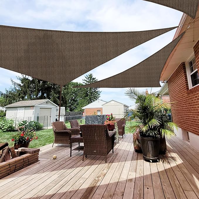 Patio Paradise 11' x 11' x 11' Sun Shade Sail Triangle Canopy Shade Cloth Fabric Sunlight Block Patio Pergola Cover HDPE Deck Awning for Outdoor Backyard Roof Shading, Brown