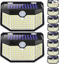 HMCITY Outdoor Solar Lights 120 LED with Motion Sensor and 3 Lighting Modes, IP65 Waterproof, 130 ° Wide Solar Wall Lights Powered for Garden Patio(Front Button 10Packs, Black Shell-Daylight White)