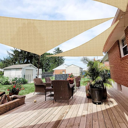 Patio Paradise 12' x 12' x 11'10" Sun Shade Sail Triangle Canopy, Permeable Shade Cloth Fabric Sunlight Block Patio Cover HDPE Deck Awning for Outdoor Backyard Pergolas Roof Shading, Sand