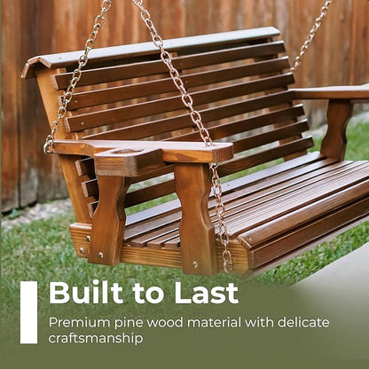 Amish Casual 3 Foot Roll Back Porch Swing with Cup Holders in Semi-Solid Gray Stain - Amish Made in The USA from Treated Pine Heavy Duty 700 Lb. Weight Capacity