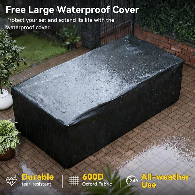 Aoxun Patio Furniture Set, 7 Piece Outdoor Sectional Sofas with Waterproof Cover, Wicker Rattan Outdoor Furniture Patio Conversation Set for Backyard, Garden Navy Blue