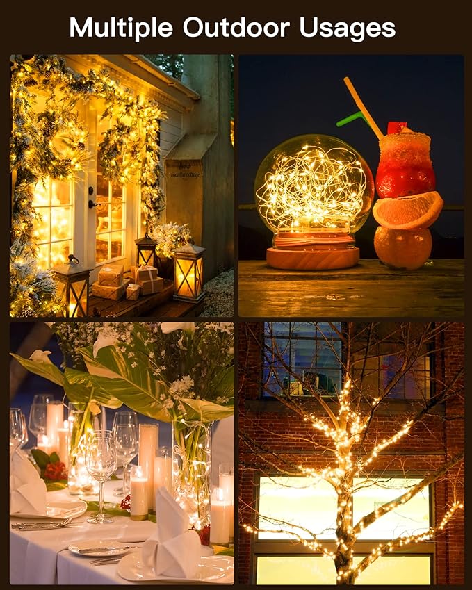 Brightown Solar String Lights, 2 Packs Total 66Ft 200 LED Solar Fairy Lights with 8 Modes, Waterproof Solar Lights for Outside Patio Yard Tree Wedding Christmas(Warm White)
