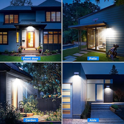 Peasur 2 Pack Solar Motion Lights Outdoor, 318 LED Solar Security Light with 3 Modes, IP65 Waterproof Powered Flood Lights for Outside Patio Garage Yard, (Cool Light,White Frame)