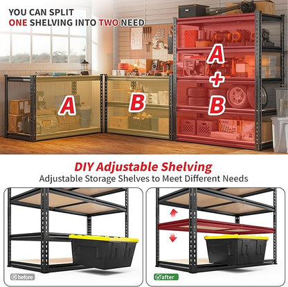 REIBII 2400LBS Storage Shelves 5 Tier Garage Shelving Heavy Duty, Adjustable Metal Shelving Unit, Garage Shelves for Basement, Warehouse, Pantry, Closet, Kitchen 72" H x 35.55" W x 16" D, 2 Pack | Heavy Duty, Adjustable, 2020LBS Capacity, Garage, Pantr...