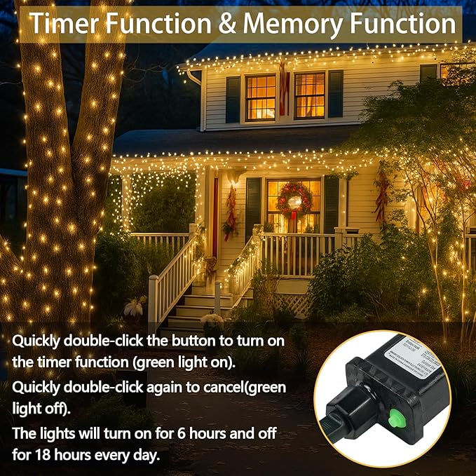 Christmas Lights Indoor Outdoor, Clear Wire 66Ft 200 LED String Lights for Bedroom, 13 Modes Twinkle Fairy String Lights for Xmas Tree Wedding Party Bedroom Garden Decorations (Warm White)