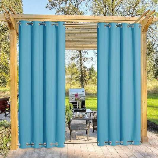 NICETOWN Outdoor Patio Curtains Long Drapes, Versatile Thermal Insulated Top and Bottom Grommets Block The Sun and Heat, Privacy Protection for Patio/Front Porch (W52 x L108, 1 Panel, Teal Blue)