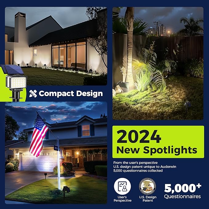 Solar Spot Lights Outdoor Waterproof for Flag, Tree, House, Garden, Yard, Landscape Spotlights for Accent Uplighting Halloween Christmas Decorations-4 Pack
