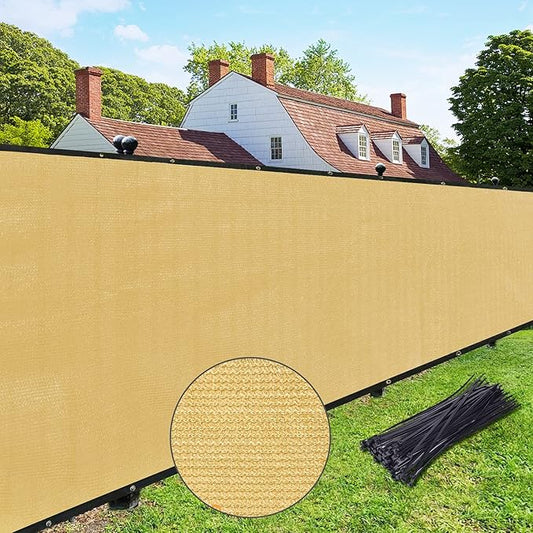 UPGRADE Privacy Fence Screen 6'x27' Sand Outdoor 90% Visibility Blockage 170 GSM Mesh Shade Cover Panels for Backyard,Balcony,Home Decoration with Zip Ties,Customized Avaliable
