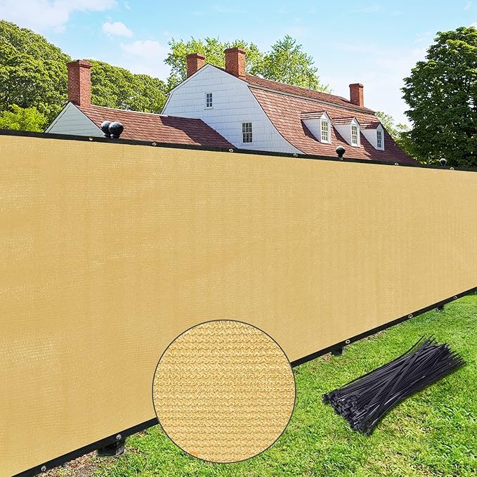 UPGRADE Privacy Fence Screen 8'x10' Sand Outdoor 90% Visibility Blockage 170 GSM Mesh Shade Cover Panels for Backyard,Balcony,Home Decoration with Zip Ties,Customized Avaliable