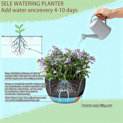 Set of 2-8 Inch Self Watering Hanging Planters for Indoor Outdoor，Hanging Plant Pots with Drainage & Removable Tray, Hanging Pots Holder for Ivy, Pothos, Ferns, Balcony & Patio, Black Brown