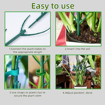 10 Pack Adjustable Plant Support Stakes,Stackable Plant Support Pole with Garden Ties and Clips, Suitable for Monstera,Climbing Plants and Indoor Outdoor Plants