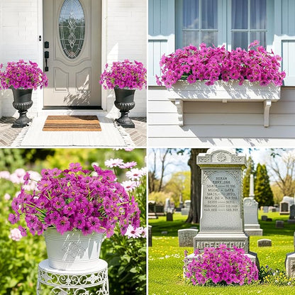 MACTING 12 Bundles Artificial Flowers for Outdoors Fake Flowers UV Resistant Faux Outdoor Plants No Fade for Planters Window Box Patio Porch Yard Garden Spring Summer Decorations(Purple)