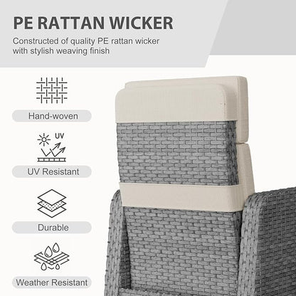 Restland Outdoor Recliner with Independent Adjustable Back & Footrest Wicker Patio Reclining Chair with Flip Table Comfortable Lounge Chair & Thick Cushion for Deck, Porch (Beige)