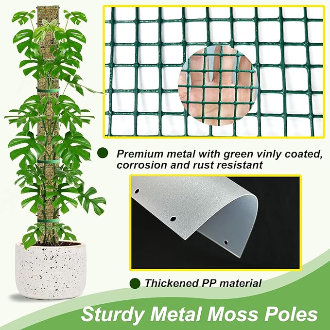60"/40"/24" Metal Moss Pole, D Shape Sphagnum Moss Pole, Moss Poles for Climbing Plants, Monstera, Indoor Climbing Plants (2 Each of 60" 40" 24")