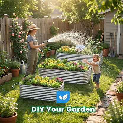 Quictent Raised Garden Bed Kit Oval Galvanized Metal Planter Box Tall for Vegetables Outdoor Backyard, Strengthened by Crossbar, Silver 6x3x2 ft