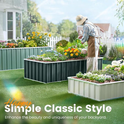 KING BIRD Raised Garden Bed 68" x 36" x 12" (2 Packs) Galvanized Steel Metal Outdoor Planter Kit Box for Vegetables, Flowers, Fruits, and Herbs, Ivory