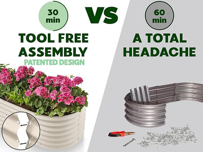 9-in-1 Galvanized Steel Raised Garden Bed // 8×2×1.5 ft Modular Planter for Gardening, Vegetables, Flowers // 18" Tall Metal Raised Garden Beds Outdoor (White) // Patented Design Planter Box