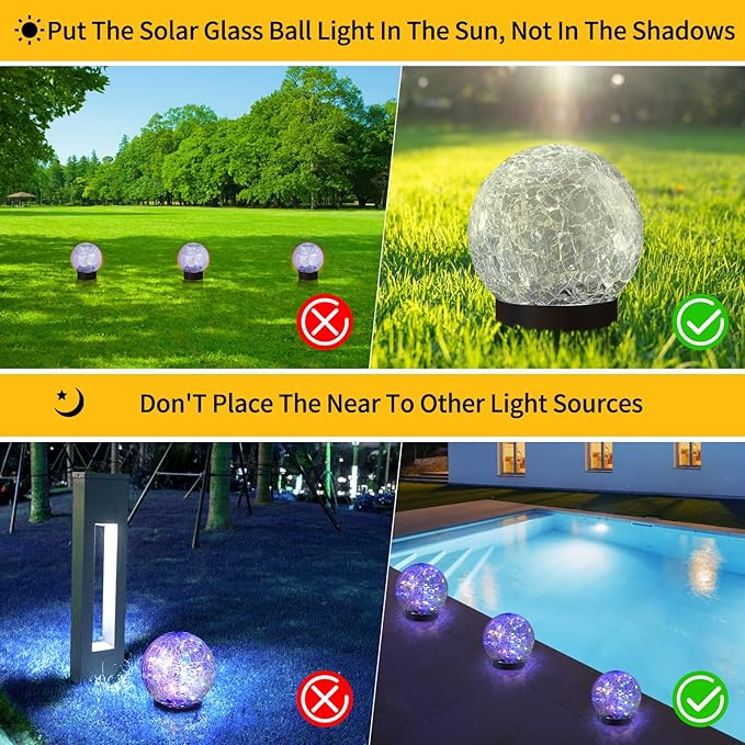 Solar Globe Lights Outdoor Waterproof-Solar Balls for Garden-Cracked Glass Ball Lights Outdoor-Solar Orbs for Outside-Decorations for Patio and Yard Lawn Backyard Decor