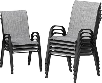 UDPATIO Patio Chairs Set of 8, Stackable Outdoor Dining Chairs with High Back, Breathable Textilene Fabric Outdoor Chair All Weather, 350LBS Capacity for Garden, Backyard (Light Grey)
