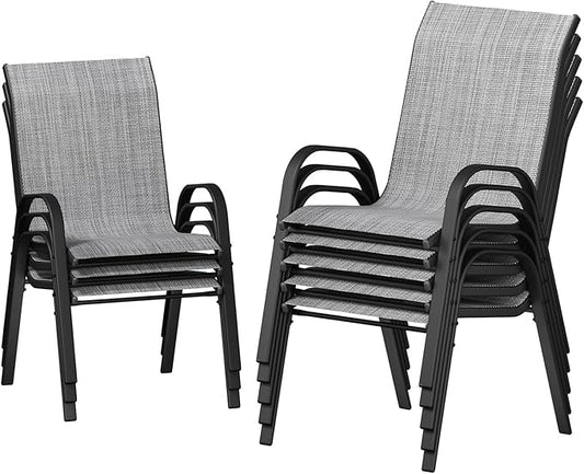 UDPATIO Patio Chairs Set of 8, Stackable Outdoor Dining Chairs with High Back, Breathable Textilene Fabric Outdoor Chair All Weather, 350LBS Capacity for Garden, Backyard (Light Grey)