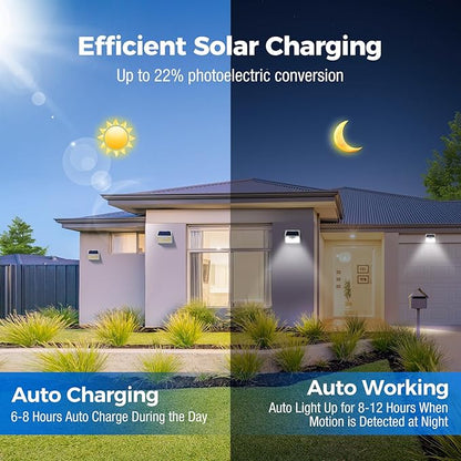Peasur White Solar Lights Outdoor Waterproof, 8 Pack 140LED Bright Motion Sensor Security Lights 3 Modes, Solar Powered Fence Wall Light for Garden Yard Outside
