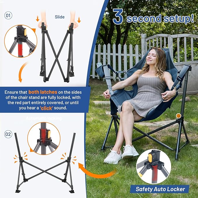 TIMBER RIDGE Hammock Camping Chair, Oversized Swinging Hammock Chair with Adjustable Back and Seat for Outdoor Lawn, Sports, Supports 400lbs, Blue