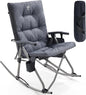 EVER ADVANCED Oversized Folding Rocking Camping Chair, Padded Portable Rocker Chair for Patio, Lawn and Outdoors, Heavy Duty Hard Armchair for Adults Supports 400lbs, Grey