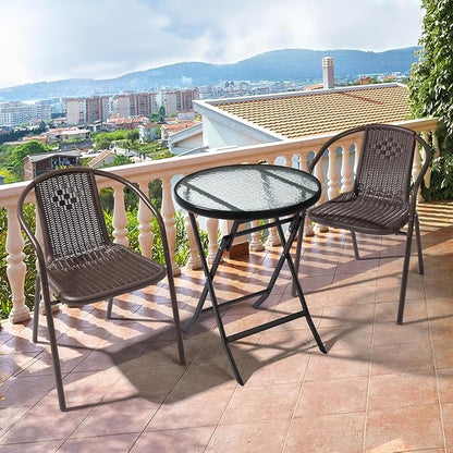 VINGLI PE Rattan Outdoor Dining Chairs Set of 4, Plastic Stackable Patio Chairs for Indoor, Porch, Restaurant, Garden, Brown