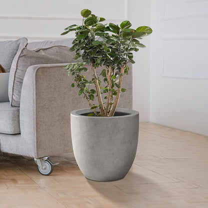 Kante 16.5" Dia Round Concrete Planter, Large Outdoor Modern Indoor Decorative Plant Pots with Drainage Hole and Rubber Plug for Home and Garden, Natural Concrete