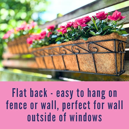 LaLaGreen Wall Mounted Planters - 30 Inch, 6 Pack Black Window Flower Boxes Basket Outdoor, Balcony Planter Over The Rail, Deck Railing Hanging with Coco Liners, Metal Horse Troughs Fence Patio Porch