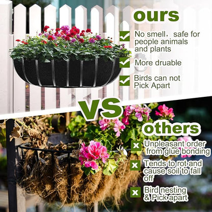 2PCS 36Inch Upgraded Planter Basket Liners Fabric Window Box Liners Felt Trough Planter Liner Black Flower Basket Liner Non-Woven Hanging Plant Liner for Planters Garden Fence - Avoid Bird Nesting