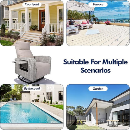 Outdoor Recliner Chair Set of 2, Wicker Patio Recliners with Adjustable Backrest and Extended Foot Rest, Reclining Patio Chairs with Flip Table & Removable Cushion Cover for Porch