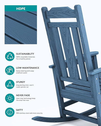 SERWALL Oversized Rocking Chair Set of 4 Outdoor, HDPE Outdoor Rocking Chair Set of 4, Blue