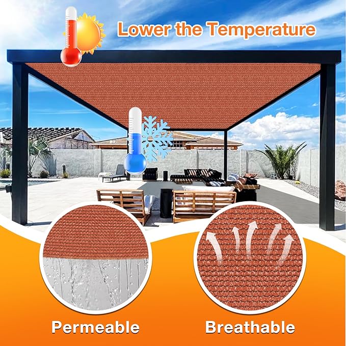 Artpuch 90% Sun Shade Cloth, 8 x 10 FT Pergola Shade Cover Canopy with Grommets, Sun Screen Fabric Tarp for Patio, Outdoor, Garden, Backyard, Rust Red