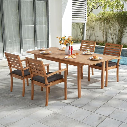 OC Orange-Casual Stackable Patio Dining Chairs Set of 4, Outdoor Acacia Wooden Chairs w/Armrest & Removeable Fabric Cushion, for Porch, Backyard, Garden, Indoor, Dark Grey