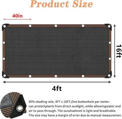 QLOFEI 4x16 FT Shade Cloth with Grommets, 90% Sun Shades Outdoor Patio Mesh Tarp, Easier to Hang Sun Protection Neting Cover -for Garden Greenhouse Pergola Lawn Kennel Chicken Coop