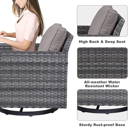 Belord Patio Conversation Set with Swivel Glider Chairs - 9 Piece Outdoor Sectional Furniture Set with Storage Box and Metal Top Table Gray Wicker/Gray Cushions