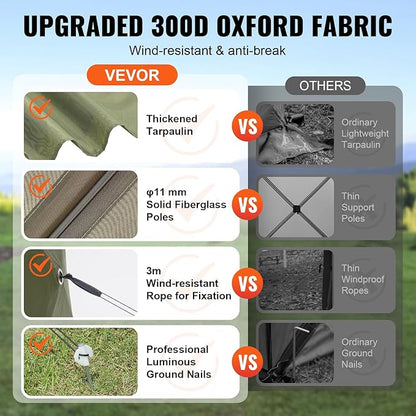 VEVOR Pop Up Gazebo Screen Tent 6 Sided Canopy Sun Shelter with 6 Removable Privacy Wind Cloths & Mesh Windows, 10x10FT Quick Set Screen Tent with Mosquito Netting, Army Green