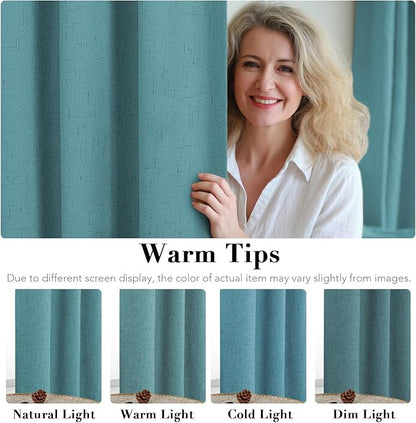 H.VERSAILTEX Linen Blackout Curtains 96 Inches Long 100% Absolutely Blackout Thermal Insulated Textured Linen Look Curtain Draperies Anti-Rust Grommet, Energy Saving with White Liner, 2 Panels, Teal