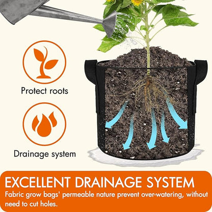 Gardzen 6-Pack 3 Gallons Grow Bags, Aeration Fabric Pots with Handles, Heavy Duty Cloth Pots for Plants