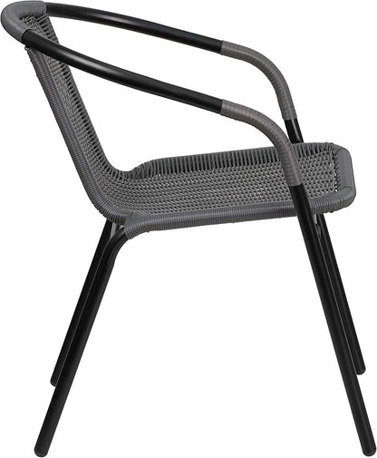 Flash Furniture Lila 2 Pack Gray Rattan Indoor-Outdoor Restaurant Stack Chair